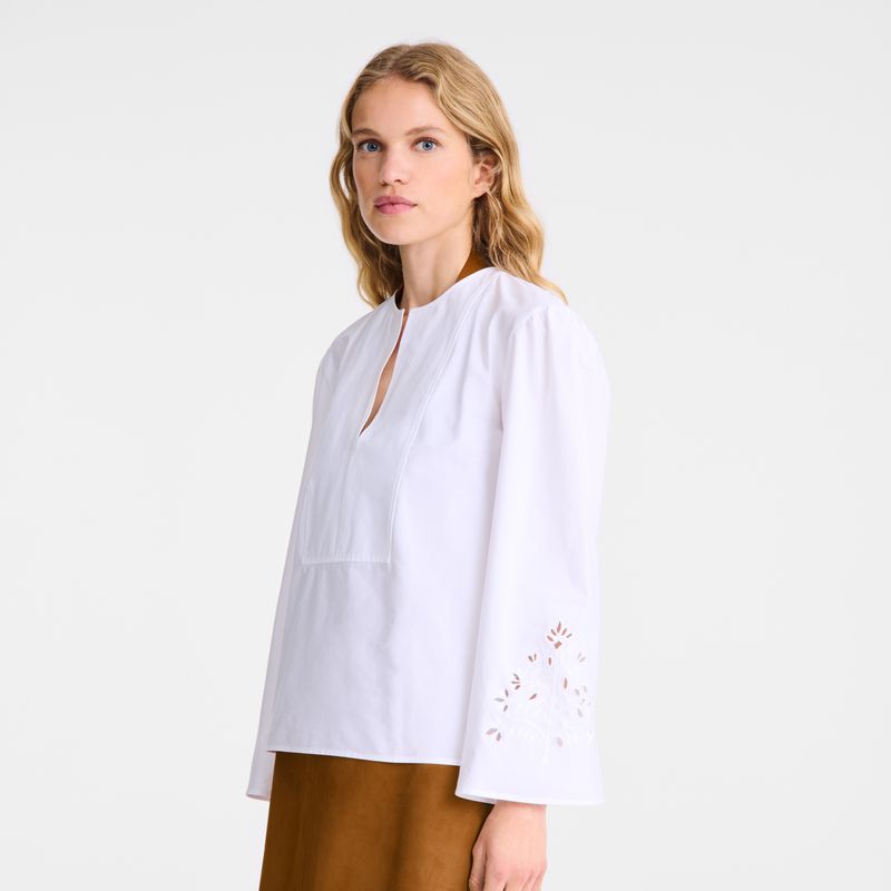 Women Longchamp Poplin Embroidered Blouse White | Thailand-396RJGFHM