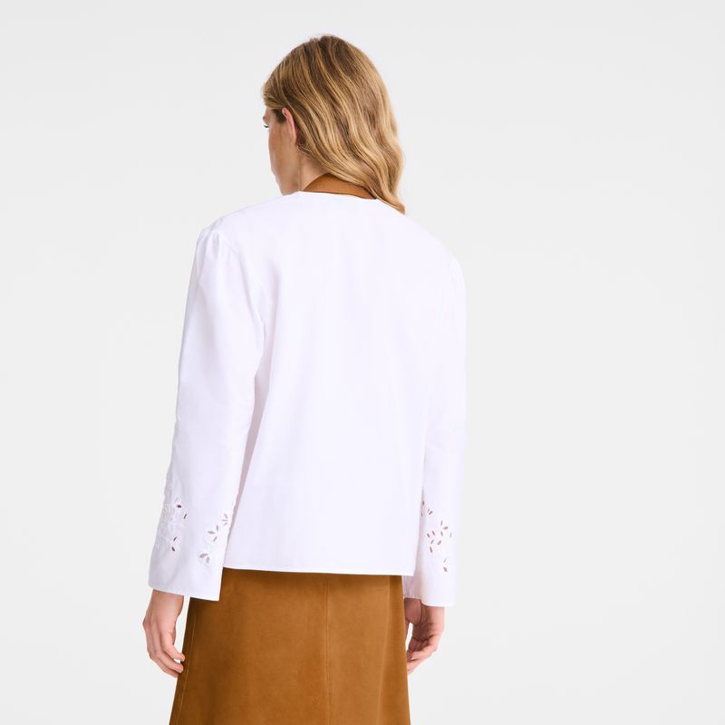 Women Longchamp Poplin Embroidered Blouse White | Thailand-396RJGFHM