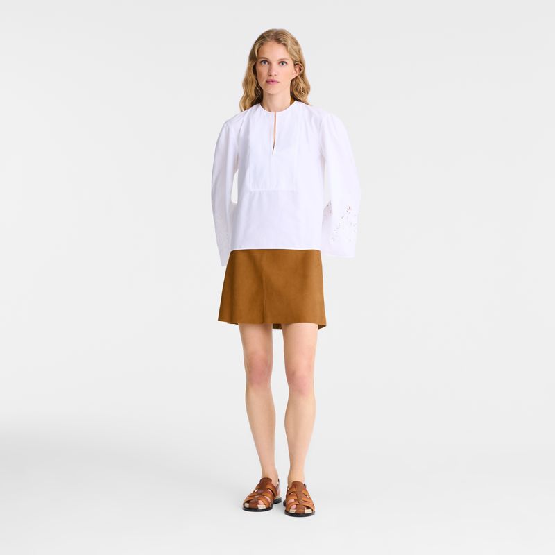 Women Longchamp Poplin Embroidered Blouse White | Thailand-396RJGFHM