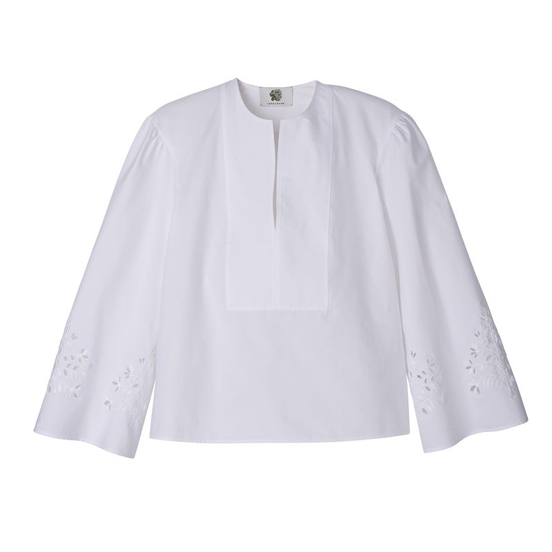 Women Longchamp Poplin Embroidered Blouse White | Thailand-396RJGFHM