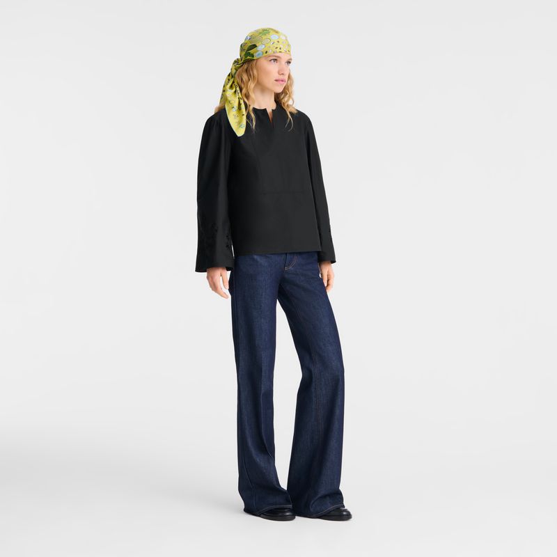 Women Longchamp Poplin Embroidered Blouse Black | Thailand-305TBZVID