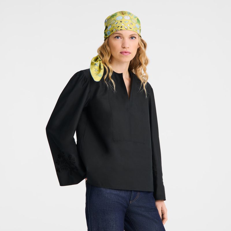 Women Longchamp Poplin Embroidered Blouse Black | Thailand-305TBZVID