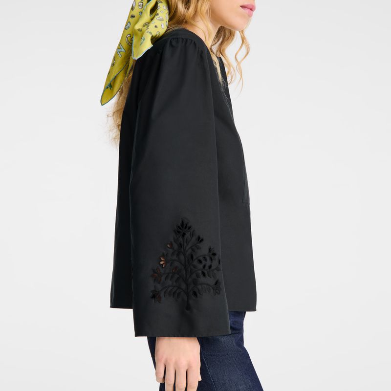 Women Longchamp Poplin Embroidered Blouse Black | Thailand-305TBZVID
