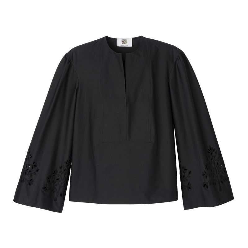 Women Longchamp Poplin Embroidered Blouse Black | Thailand-305TBZVID