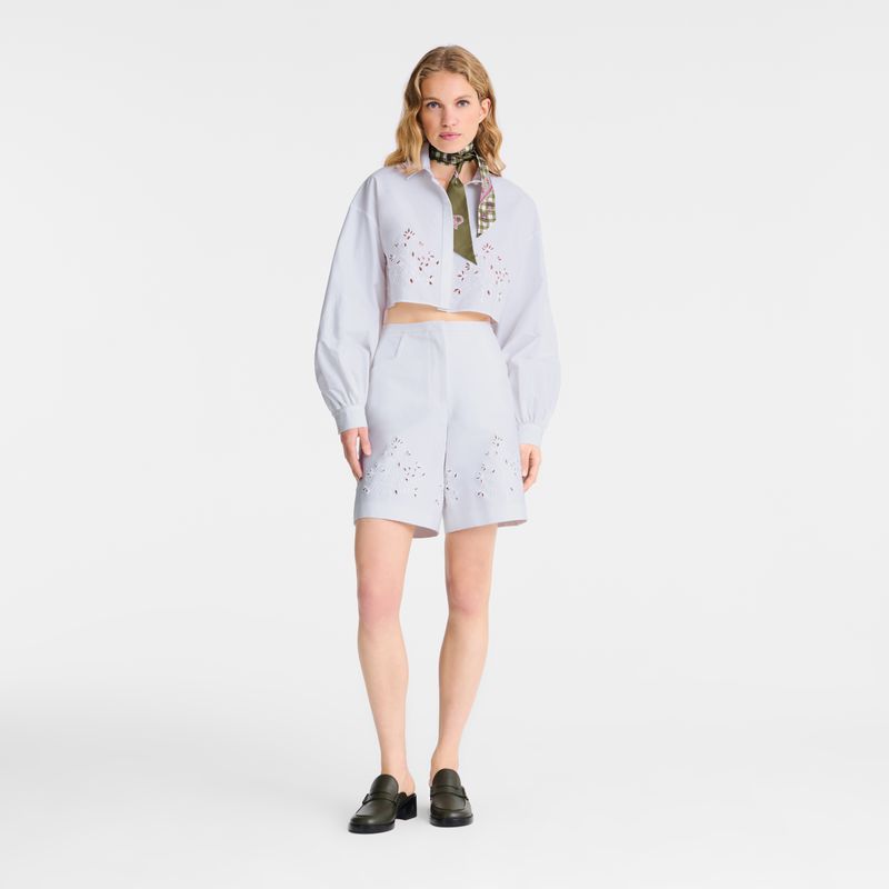 Women Longchamp Poplin Embroidered Shirts White | Thailand-328GJKPFM