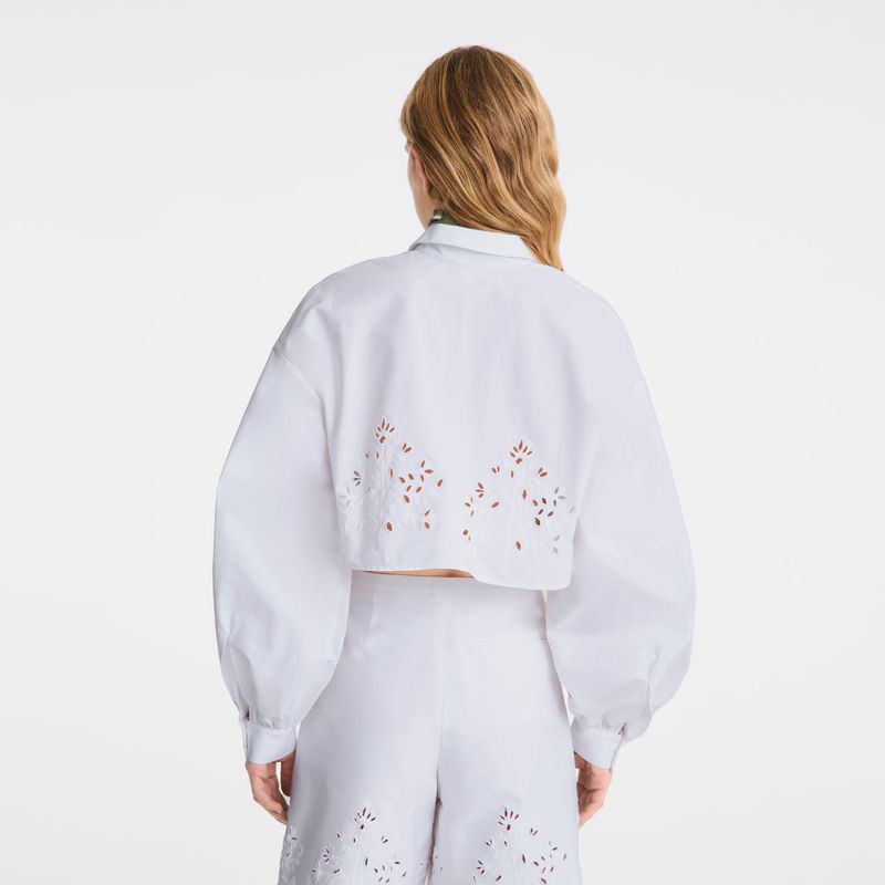 Women Longchamp Poplin Embroidered Shirts White | Thailand-328GJKPFM