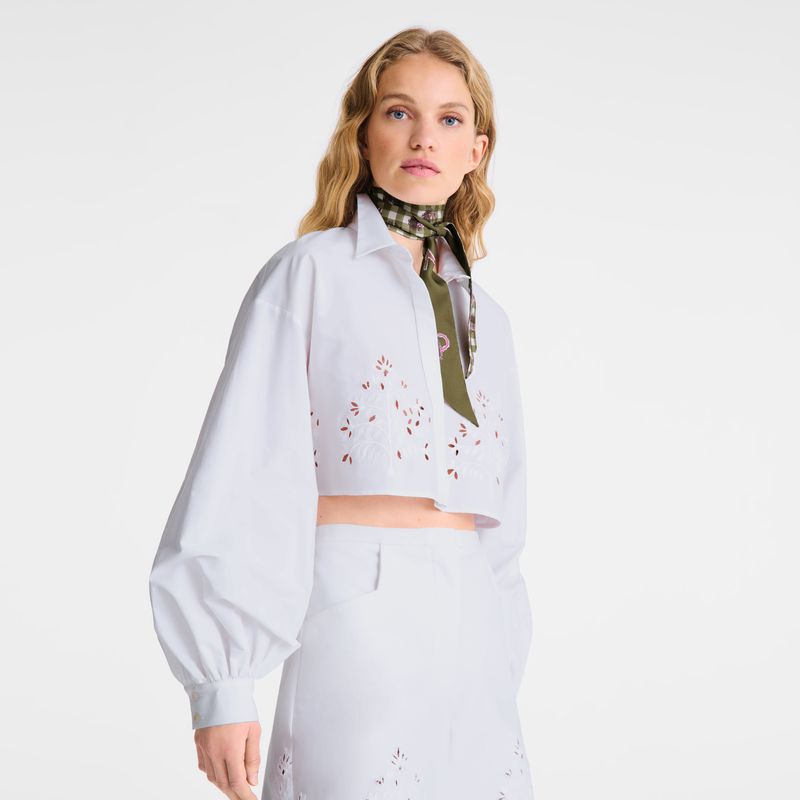 Women Longchamp Poplin Embroidered Shirts White | Thailand-328GJKPFM