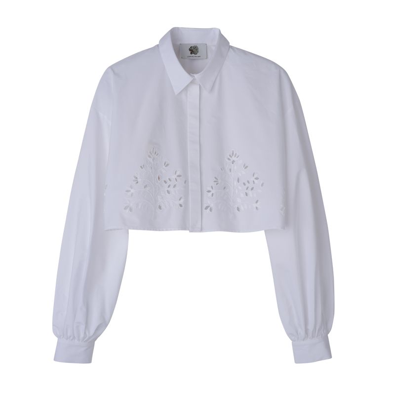 Women Longchamp Poplin Embroidered Shirts White | Thailand-328GJKPFM