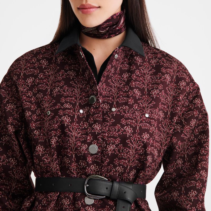 Women Longchamp Printed Gabardine Jacket Burgundy | Thailand-419TFEJXB