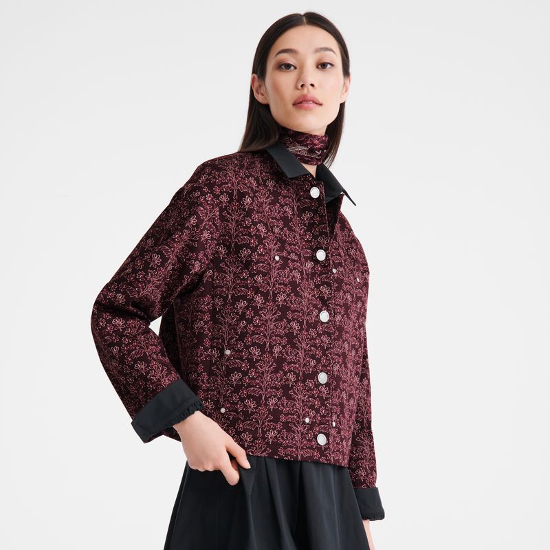 Women Longchamp Printed Gabardine Jacket Burgundy | Thailand-419TFEJXB