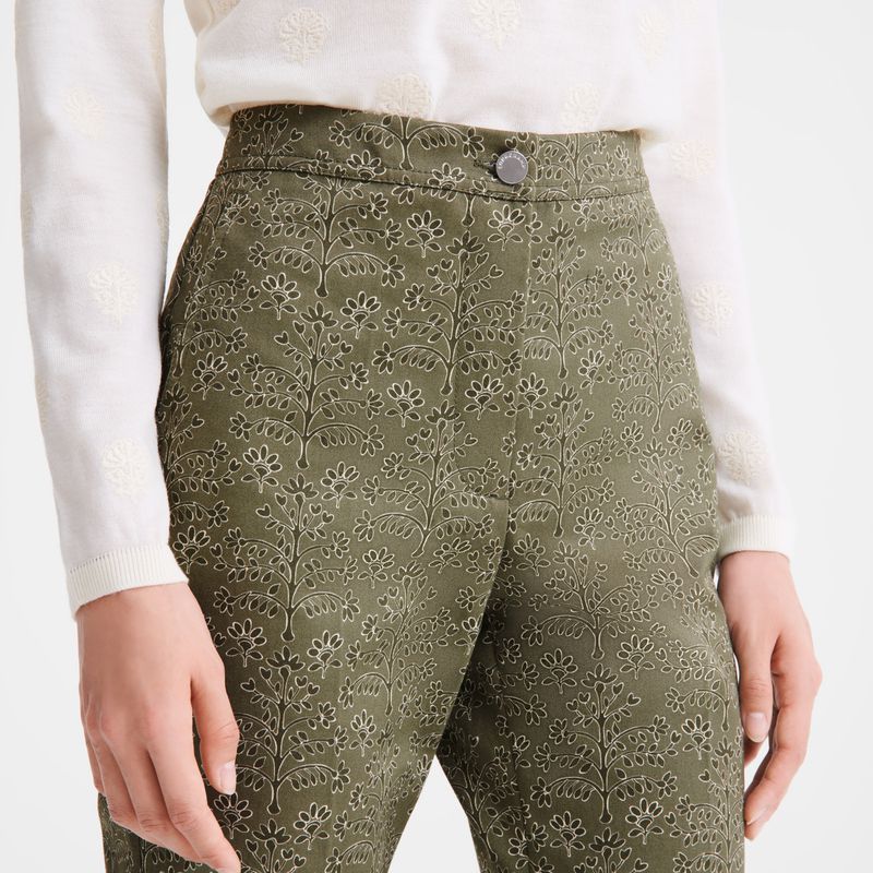 Women Longchamp Printed Gabardine Pants Green | Thailand-197CNOYSQ
