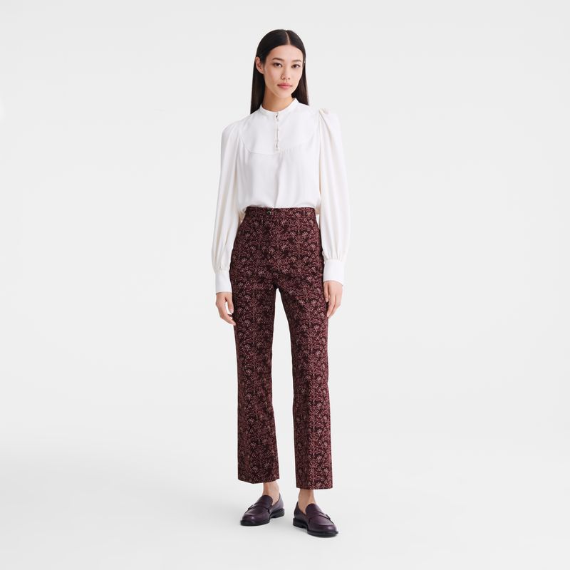 Women Longchamp Printed Gabardine Pants Burgundy | Thailand-857QZOGTR