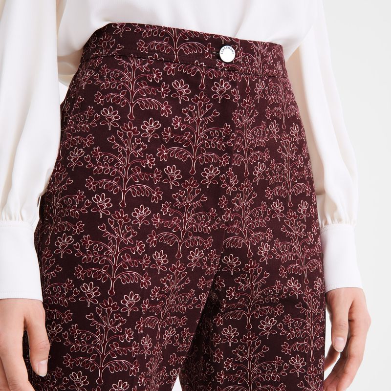 Women Longchamp Printed Gabardine Pants Burgundy | Thailand-857QZOGTR