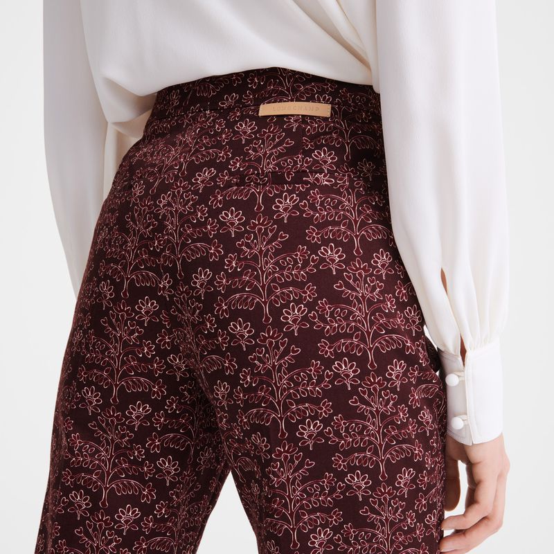 Women Longchamp Printed Gabardine Pants Burgundy | Thailand-857QZOGTR