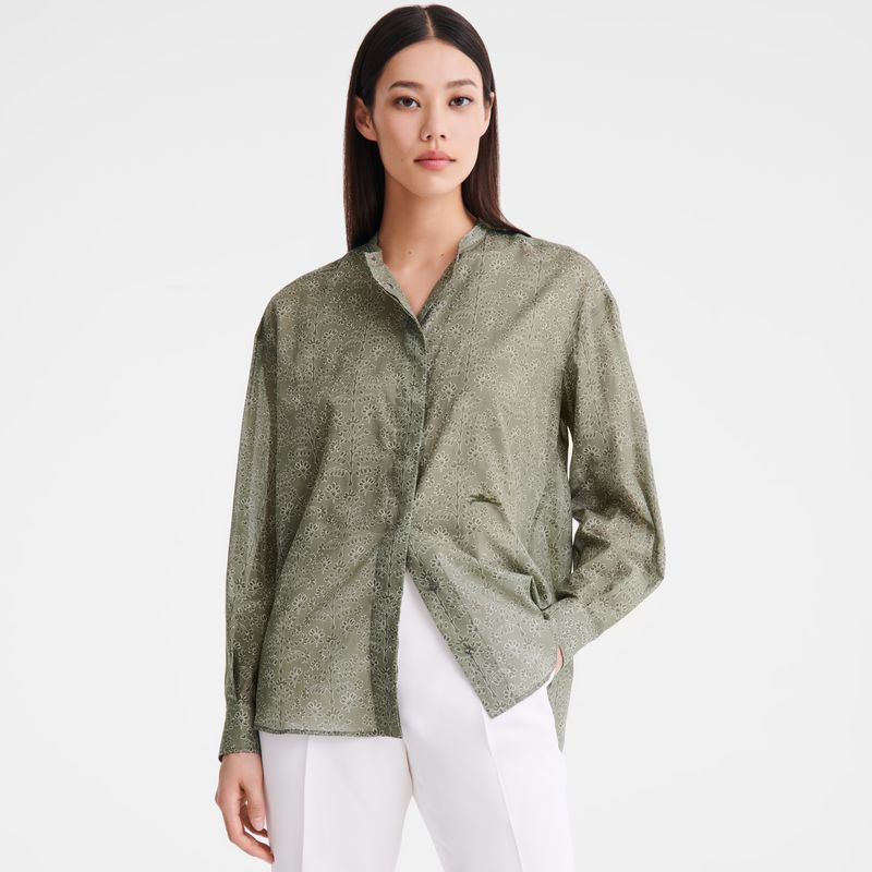 Women Longchamp Printed Veil Shirts Green | Thailand-063QOTWYF