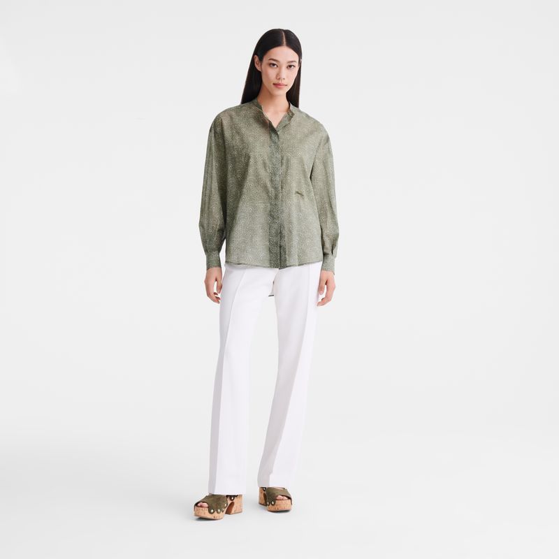 Women Longchamp Printed Veil Shirts Green | Thailand-063QOTWYF