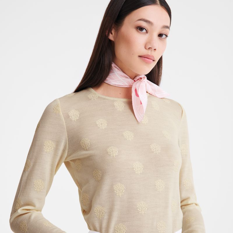 Women Longchamp Round Neck Sweater Cream | Thailand-485SLFXEA