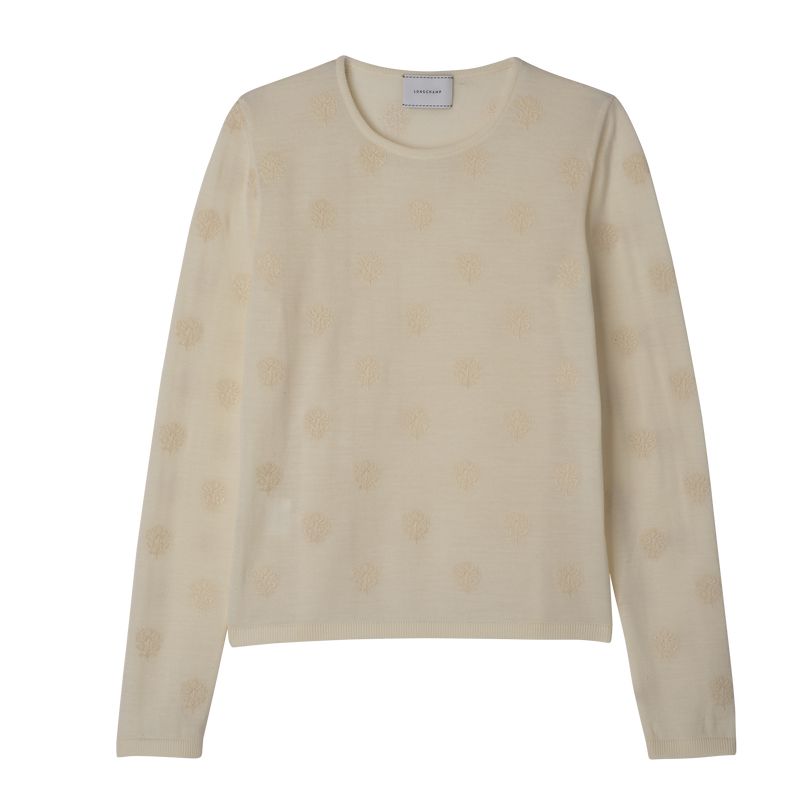 Women Longchamp Round Neck Sweater Cream | Thailand-485SLFXEA