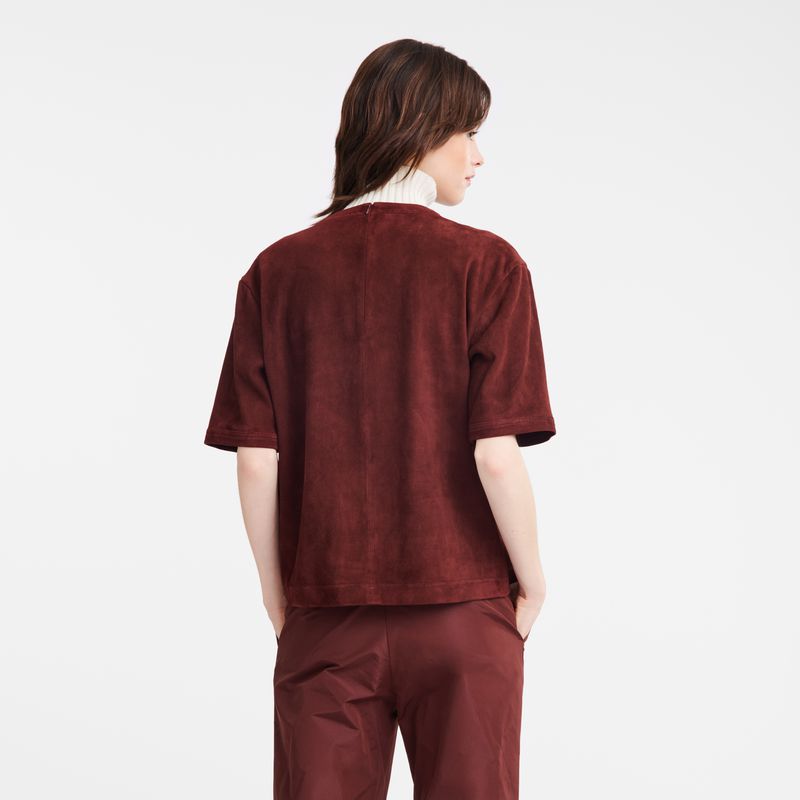 Women Longchamp Short Leather Top Burgundy | Thailand-042QATPCX