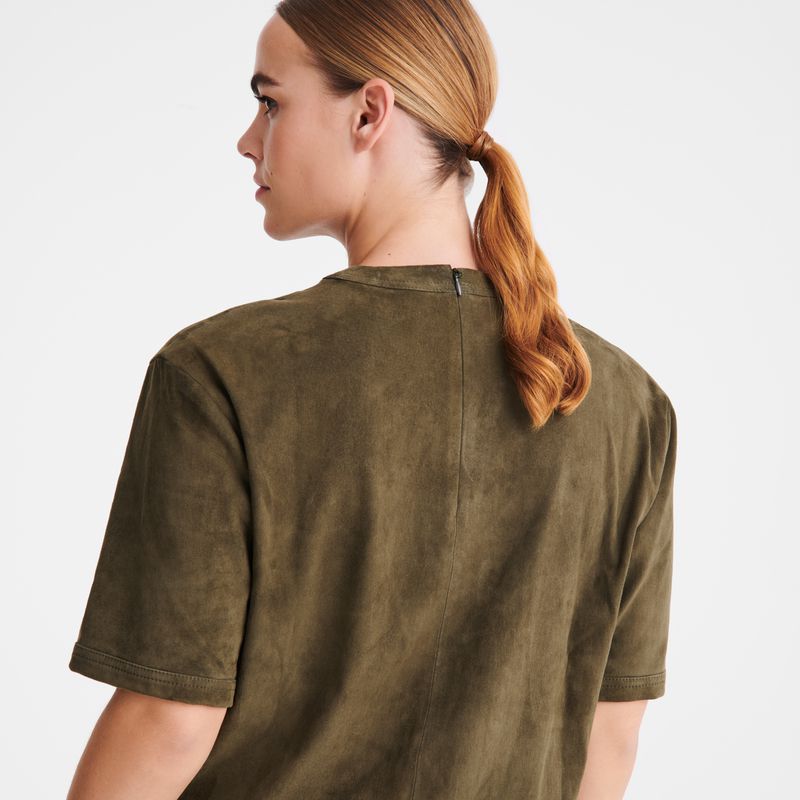 Women Longchamp Short Leather Top Khaki | Thailand-540GCIDLU