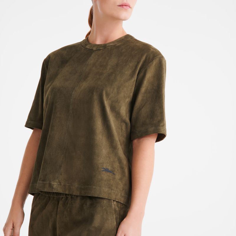 Women Longchamp Short Leather Top Khaki | Thailand-540GCIDLU