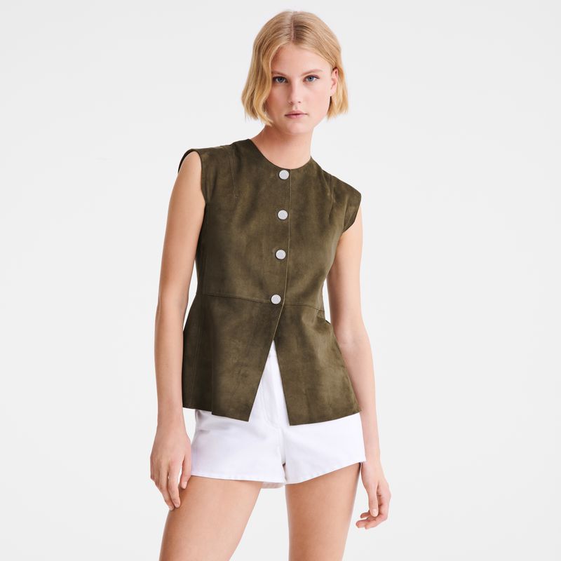 Women Longchamp Sleeveless Jacket Khaki | Thailand-329DNHUYJ