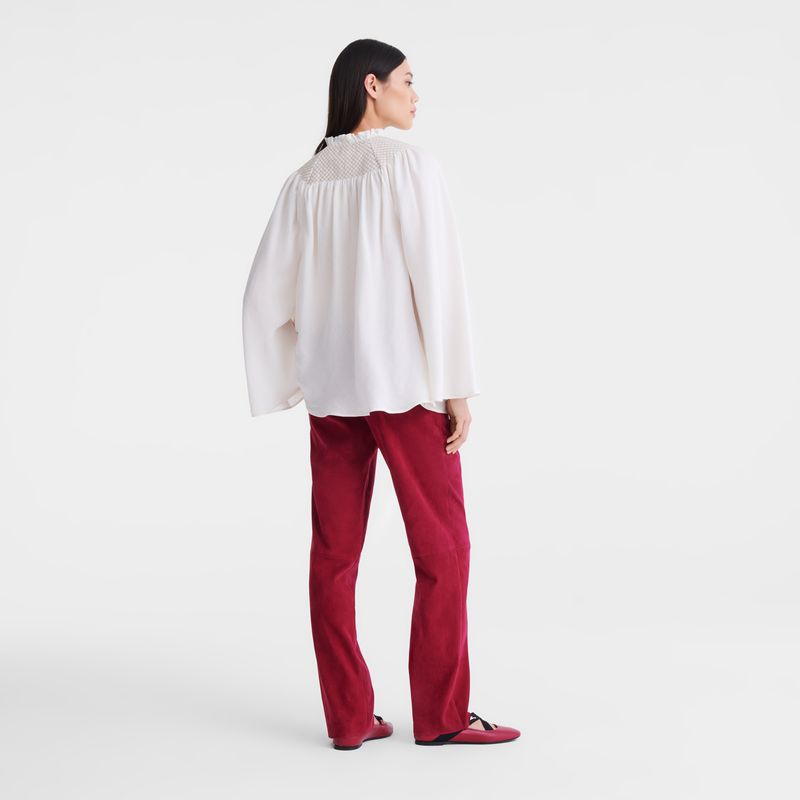 Women Longchamp Smocked Veil Blouse Cream | Thailand-365ZAYJNT