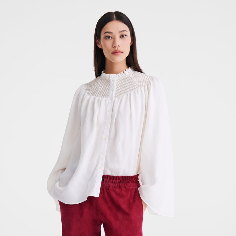 Women Longchamp Smocked Veil Blouse Cream | Thailand-365ZAYJNT