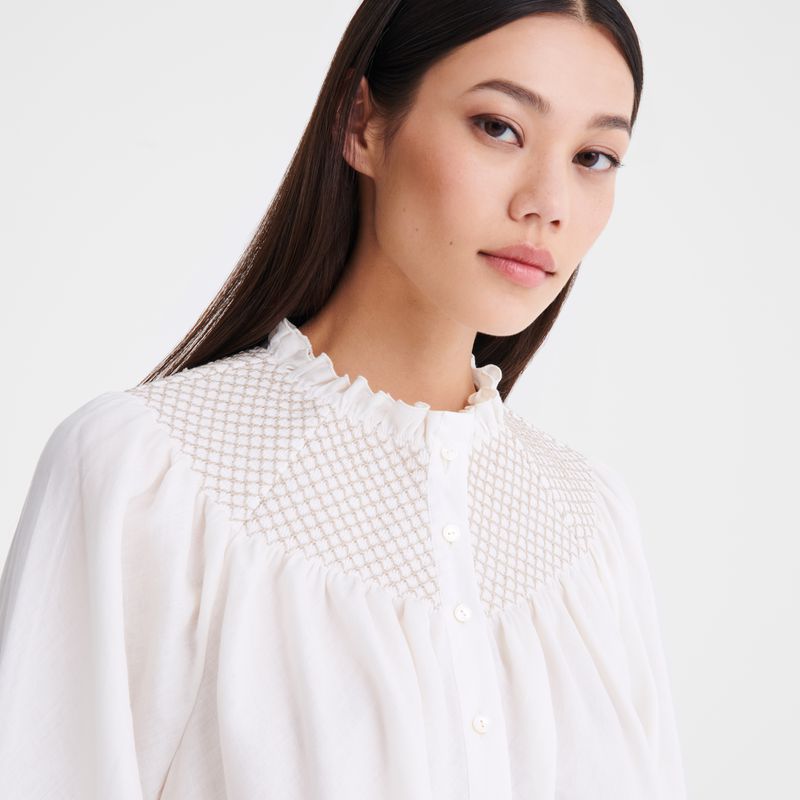Women Longchamp Smocked Veil Blouse Cream | Thailand-365ZAYJNT