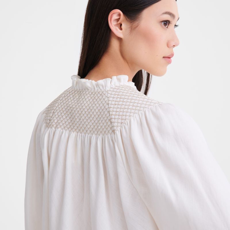 Women Longchamp Smocked Veil Blouse Cream | Thailand-365ZAYJNT