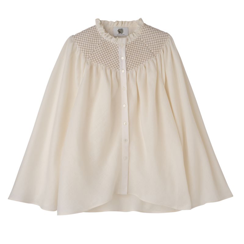 Women Longchamp Smocked Veil Blouse Cream | Thailand-365ZAYJNT