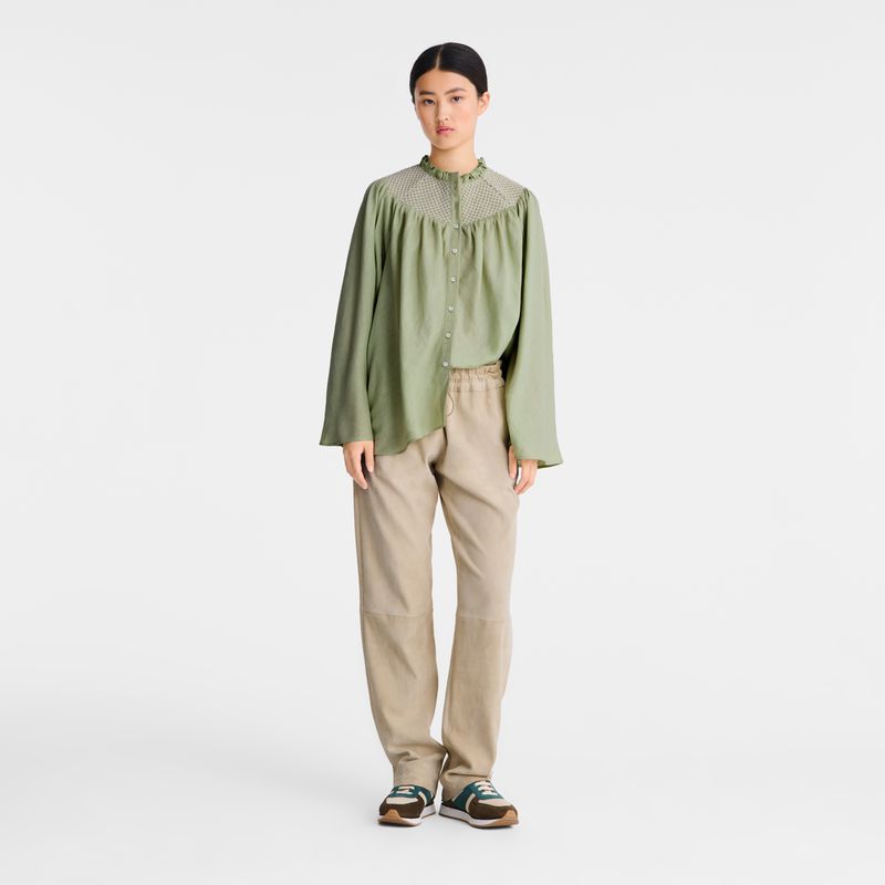 Women Longchamp Smocked Veil Blouse Green | Thailand-017CMJKIN