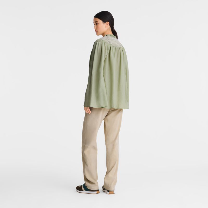 Women Longchamp Smocked Veil Blouse Green | Thailand-017CMJKIN