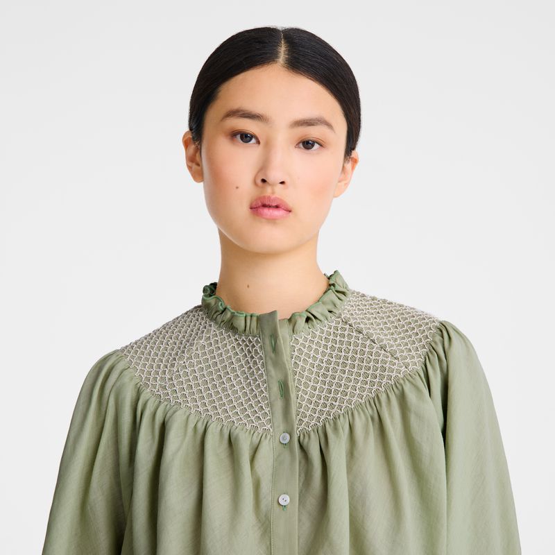 Women Longchamp Smocked Veil Blouse Green | Thailand-017CMJKIN