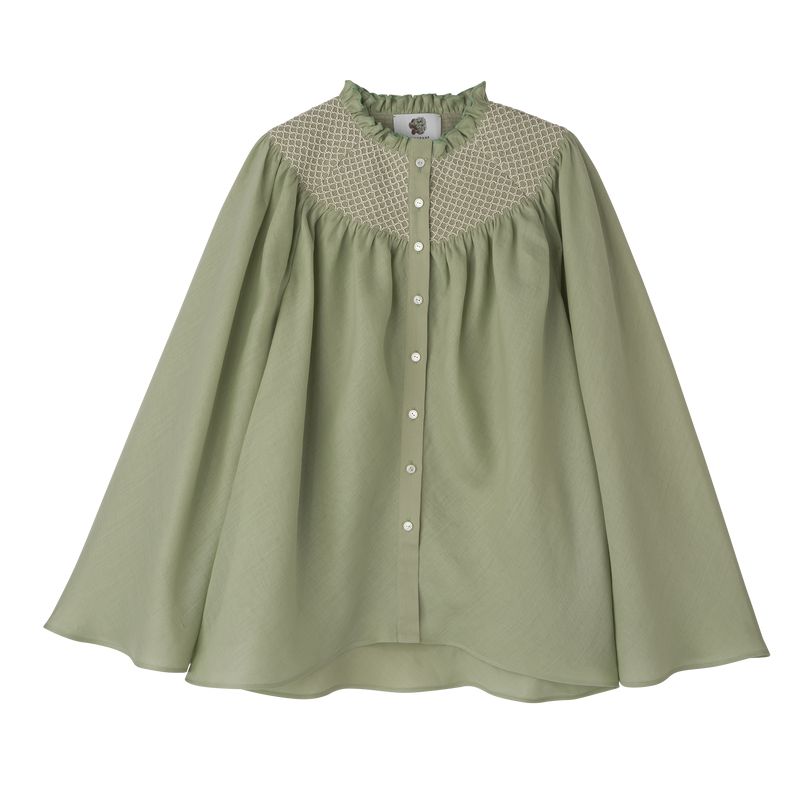 Women Longchamp Smocked Veil Blouse Green | Thailand-017CMJKIN