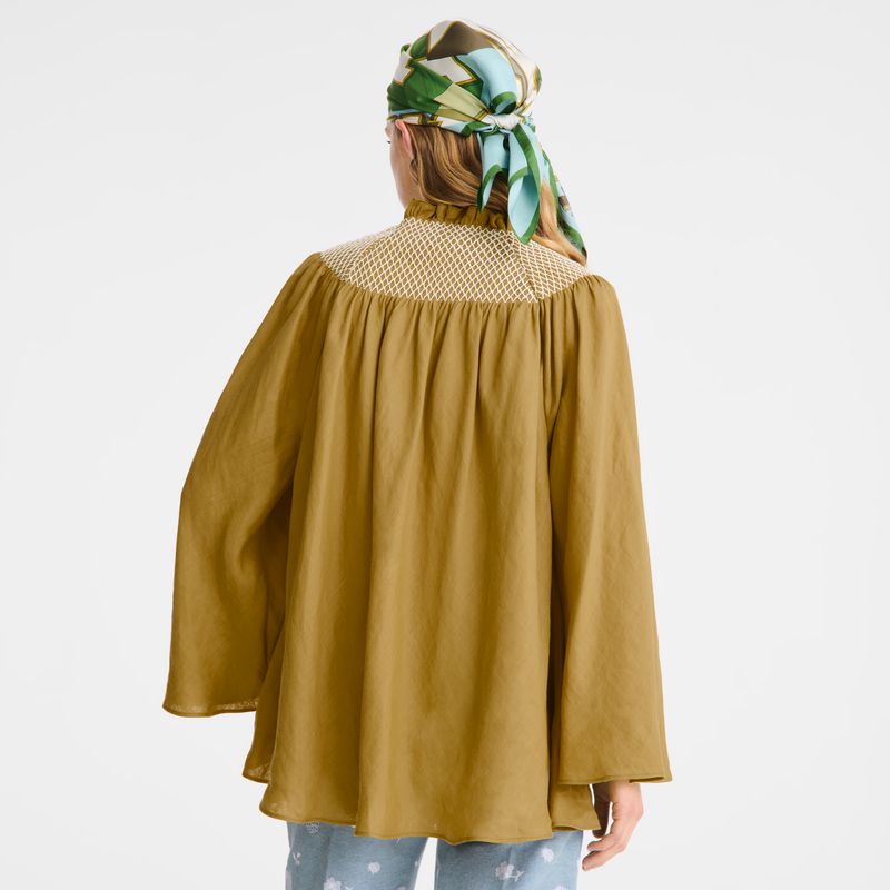 Women Longchamp Smocked Veil Blouse Olive | Thailand-376QAKUVX