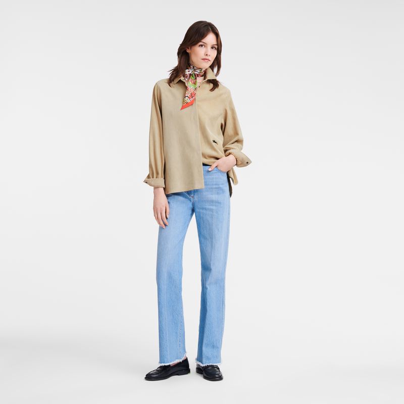 Women Longchamp Straight Leather Shirts Beige | Thailand-954XTUNSP