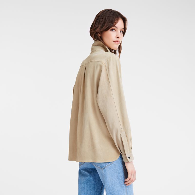 Women Longchamp Straight Leather Shirts Beige | Thailand-954XTUNSP