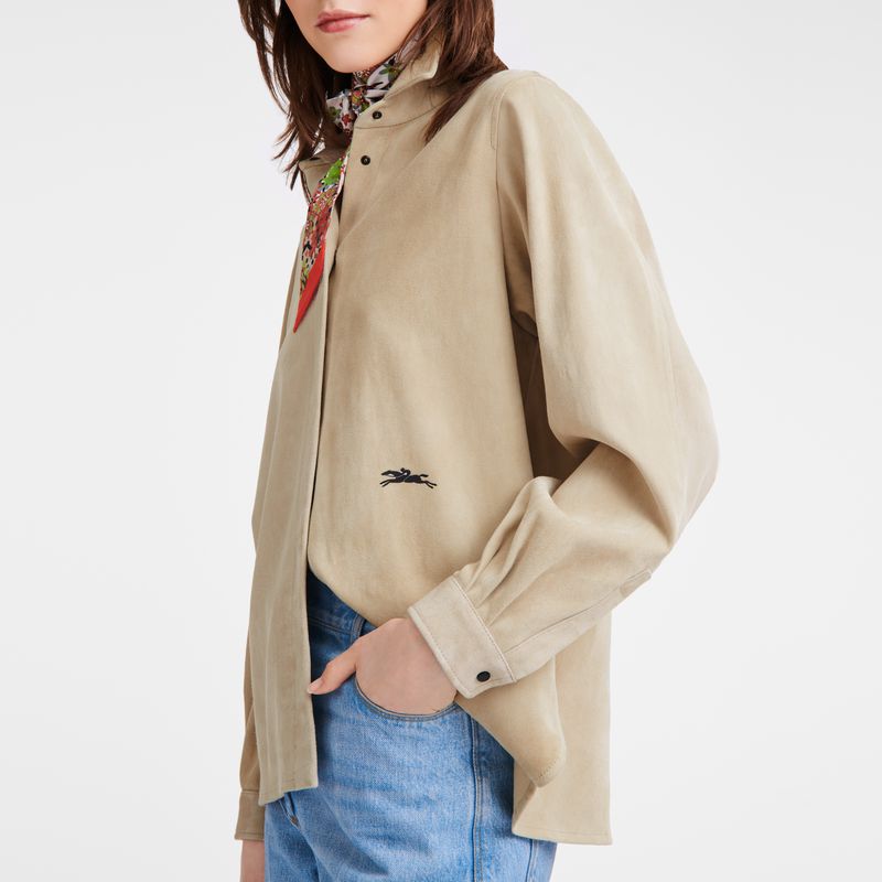 Women Longchamp Straight Leather Shirts Beige | Thailand-954XTUNSP