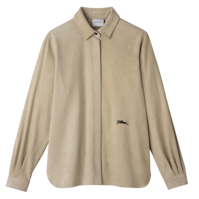 Women Longchamp Straight Leather Shirts Beige | Thailand-954XTUNSP