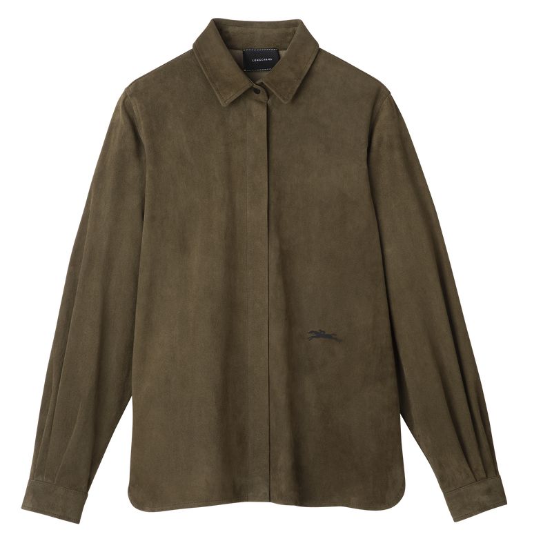 Women Longchamp Straight Leather Shirts Khaki | Thailand-583MTAJGF