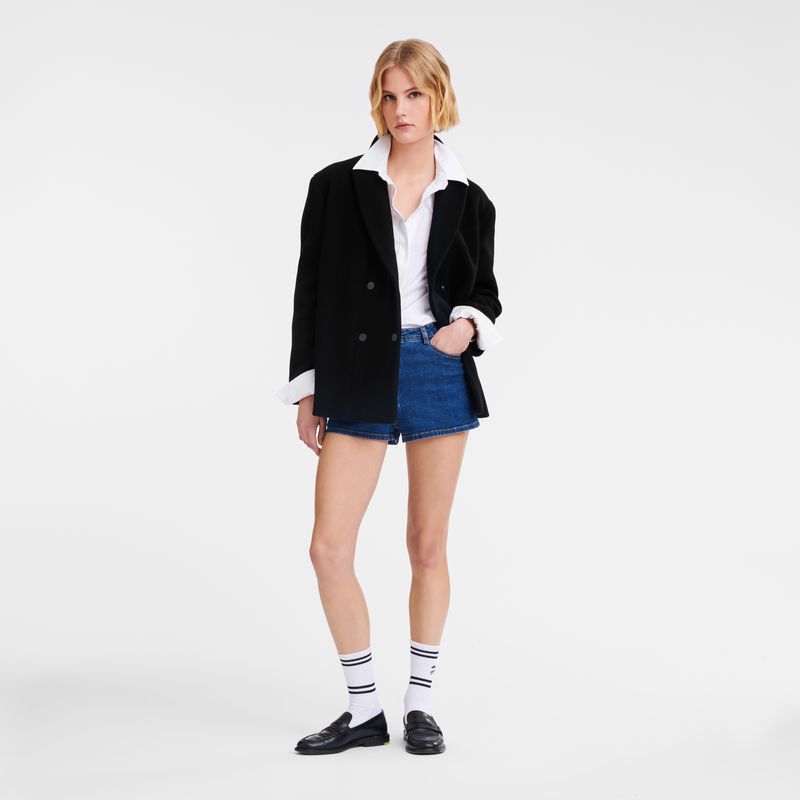 Women Longchamp Straight Short Coat Black | Thailand-049CQKYSG