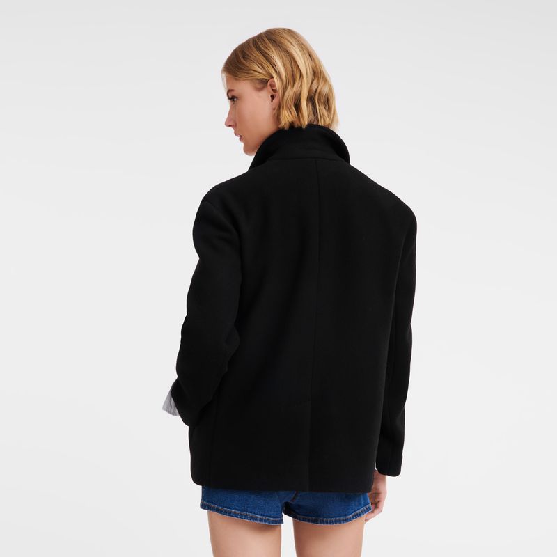 Women Longchamp Straight Short Coat Black | Thailand-049CQKYSG