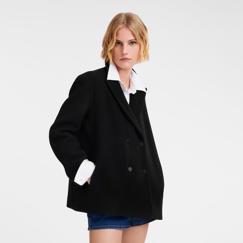 Women Longchamp Straight Short Coat Black | Thailand-049CQKYSG