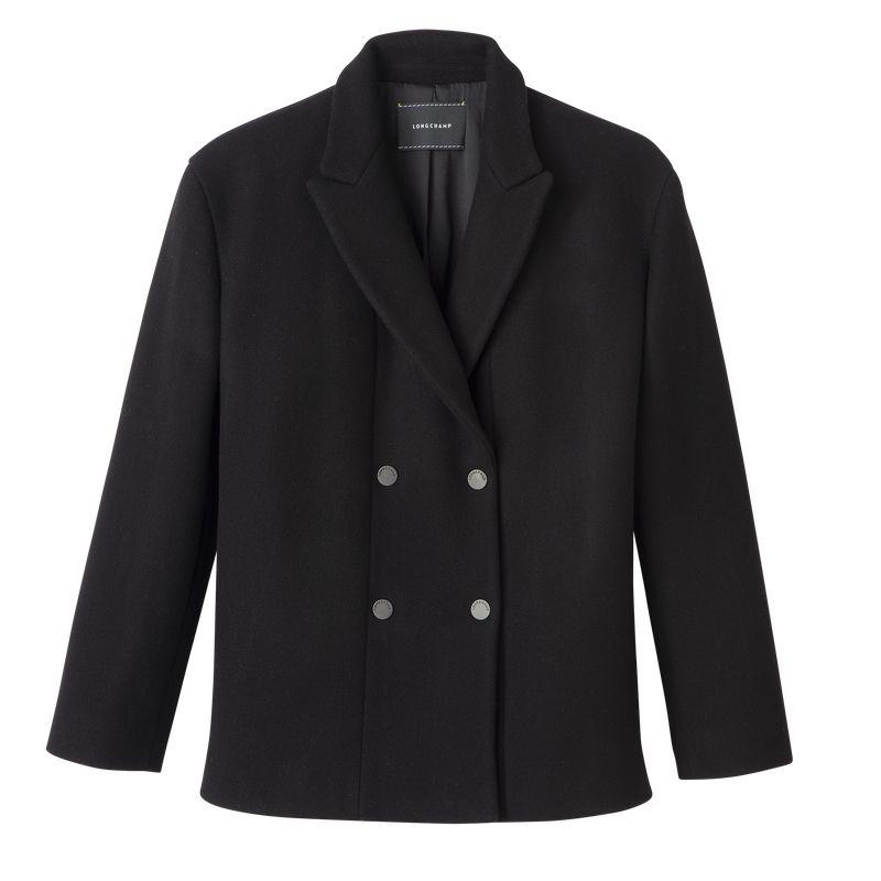 Women Longchamp Straight Short Coat Black | Thailand-049CQKYSG