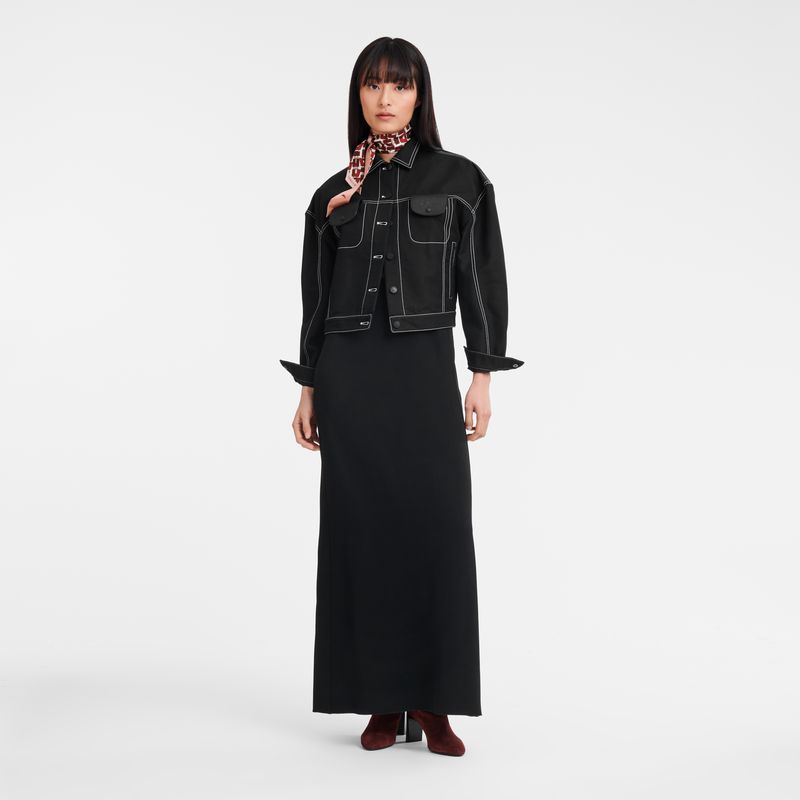 Women Longchamp Topstitching Short Jacket Black | Thailand-903SANBOM