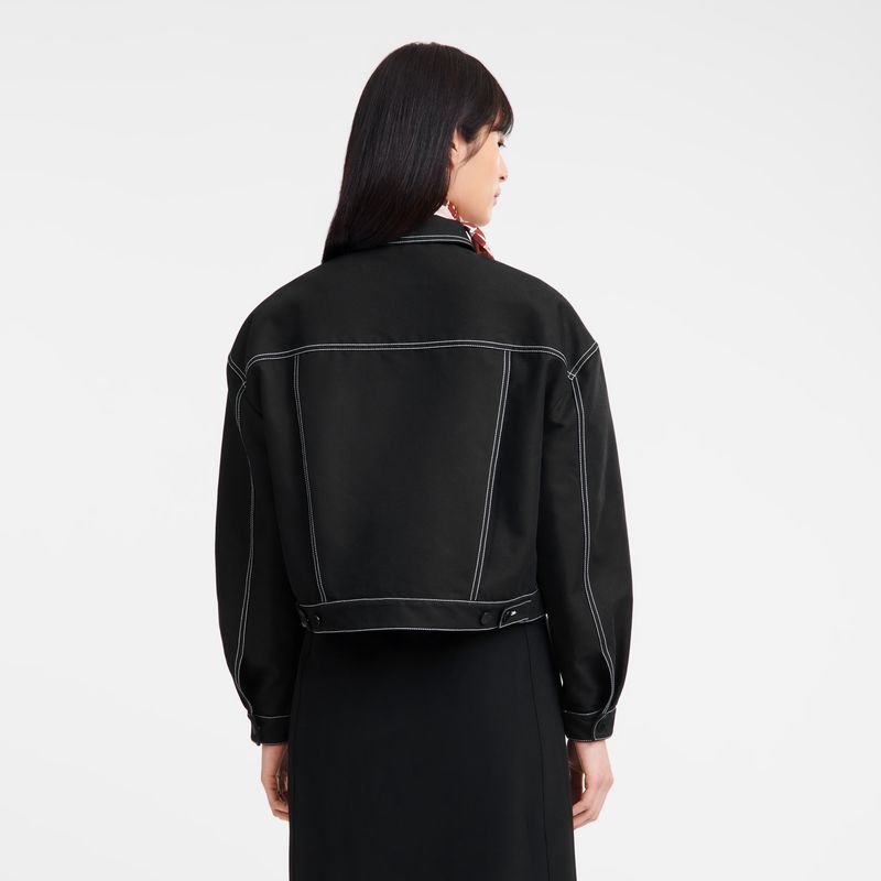 Women Longchamp Topstitching Short Jacket Black | Thailand-903SANBOM