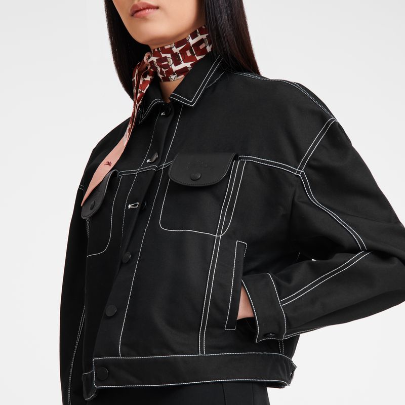 Women Longchamp Topstitching Short Jacket Black | Thailand-903SANBOM