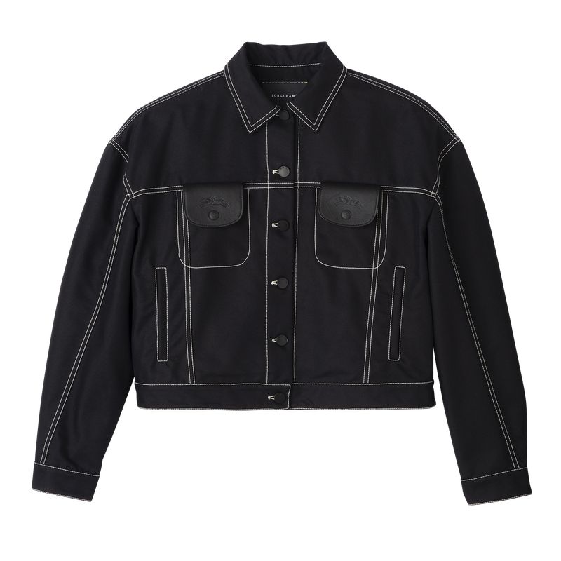 Women Longchamp Topstitching Short Jacket Black | Thailand-903SANBOM