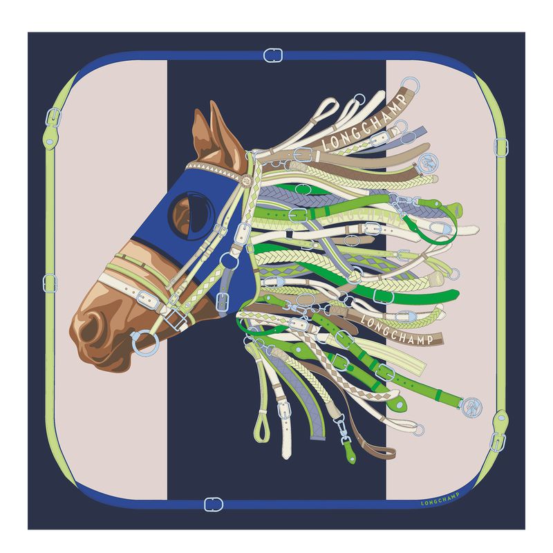 Women Longchamp Tête De Cheval 90 Scarf Navy | Thailand-340FVWCJR